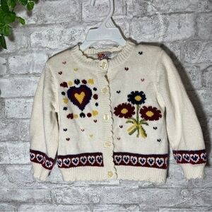 Vintage McKids Sweater Girls Sz 24 mo Flowers & Hearts Scalloped Button Cardigan